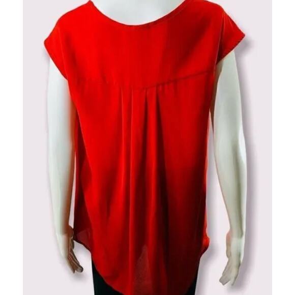 Pleione Red Blouse Chiffon V Neck Cap Sleeve Minimalist Workwear Size XS - Picture 4 of 6
